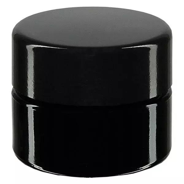 Kosmetikdose Violettglas 15ml, mit schwarz Deckel Kosmetikdose Violettglas 15ml, mit schwarz Deckel