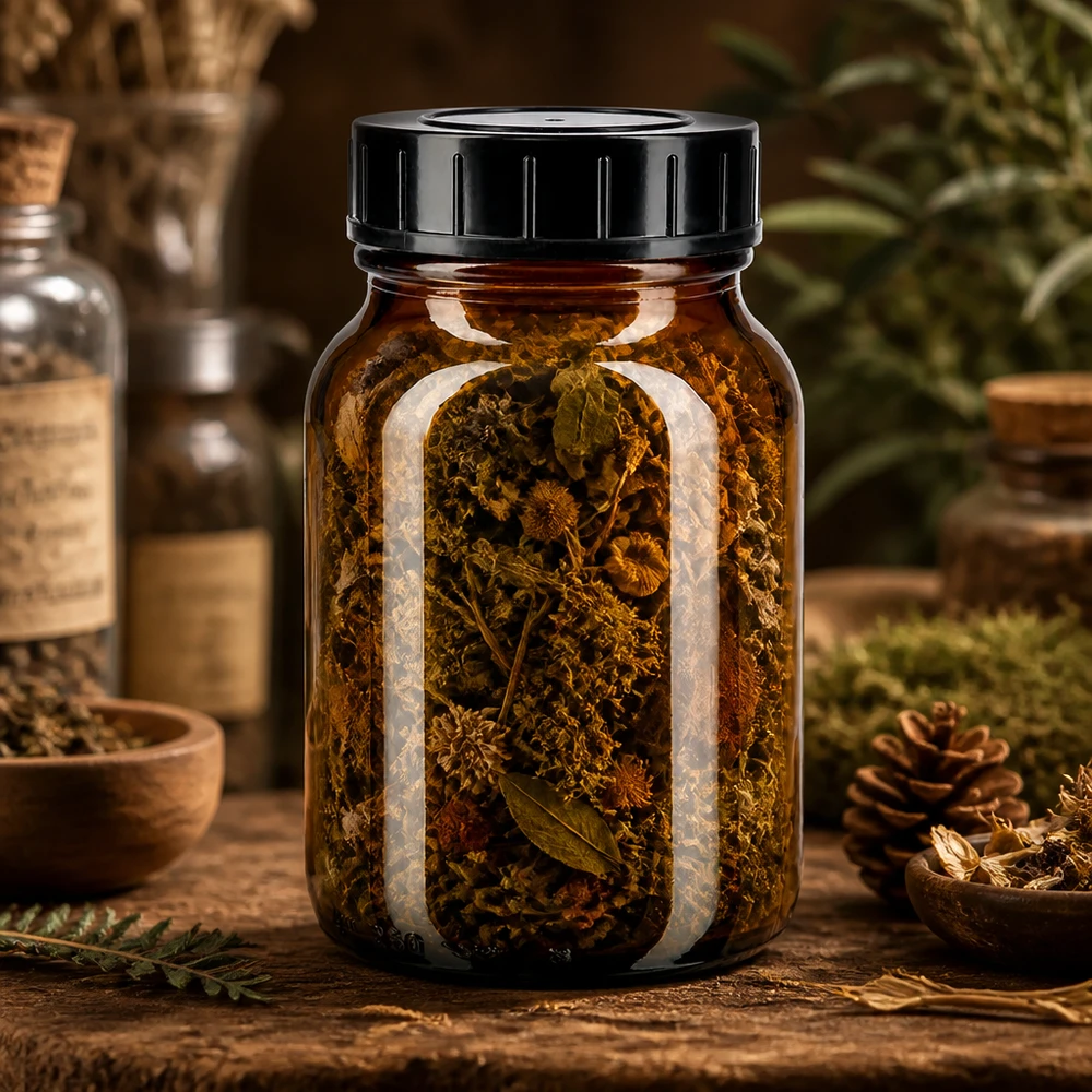 Bocal à col large en verre ambré 250 ml + couvercle à vis Bouteille de pharmacie 250ml en verre brun avec couvercle à visser pour le stockage professionnel d'herbes et de thé
