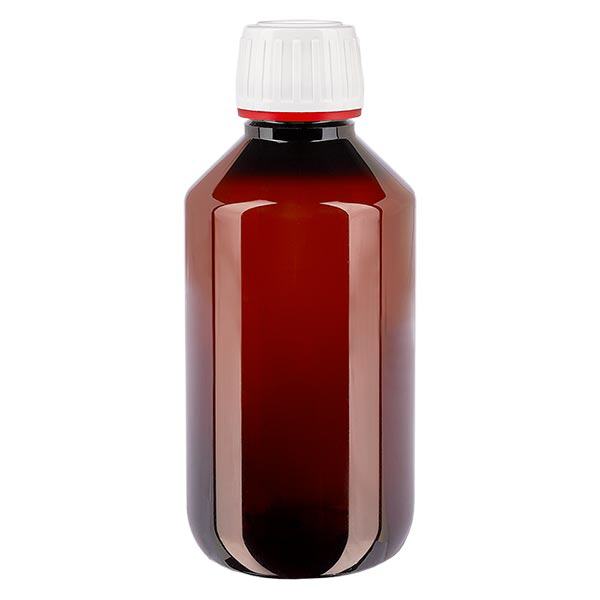 Bottiglia in PET da 200 ml con tappo bianco antimanomissione, finemente scanalata Bottiglia in PET da 200 ml con tappo bianco antimanomissione, finemente scanalata