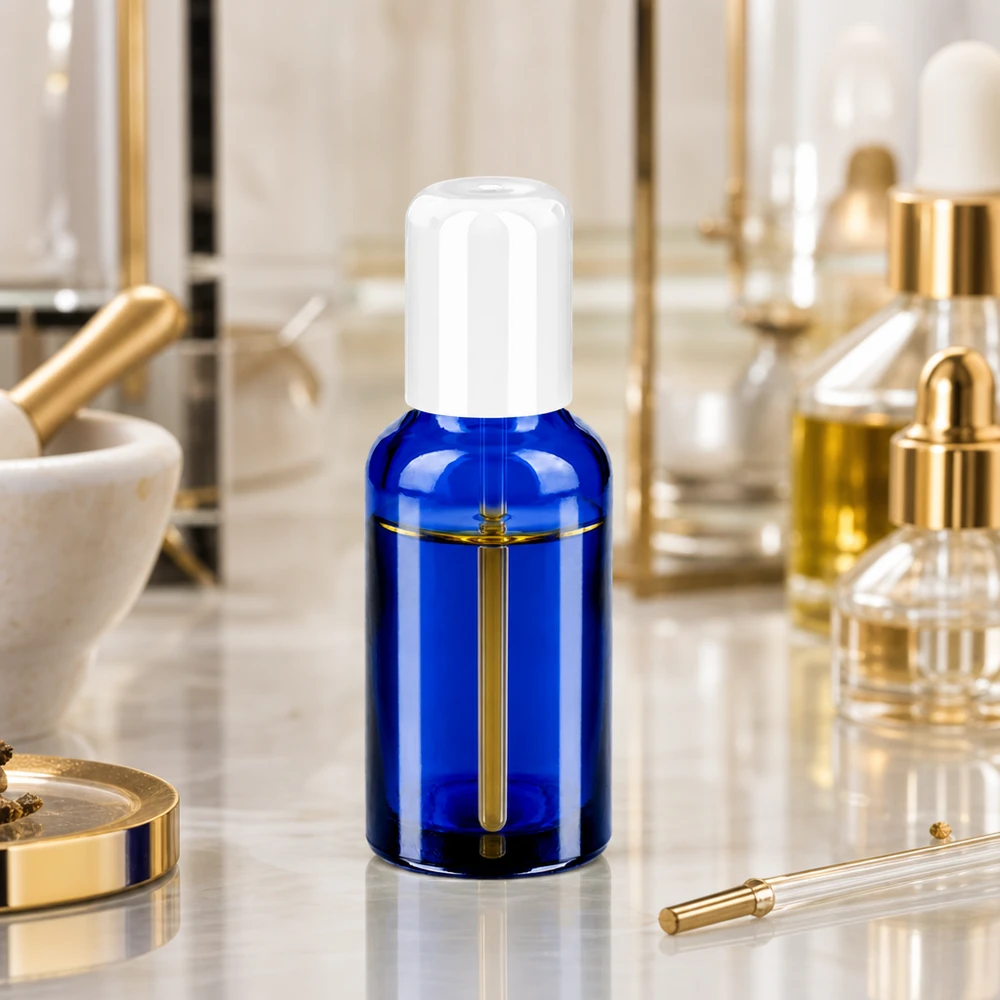 30ml Roll-On Flasche weiß Standardverschluss BlueLine UT18/30 Vielseitige 30ml Glasflasche mit Roll-On Applikator für Parfums Seren und Massageöle