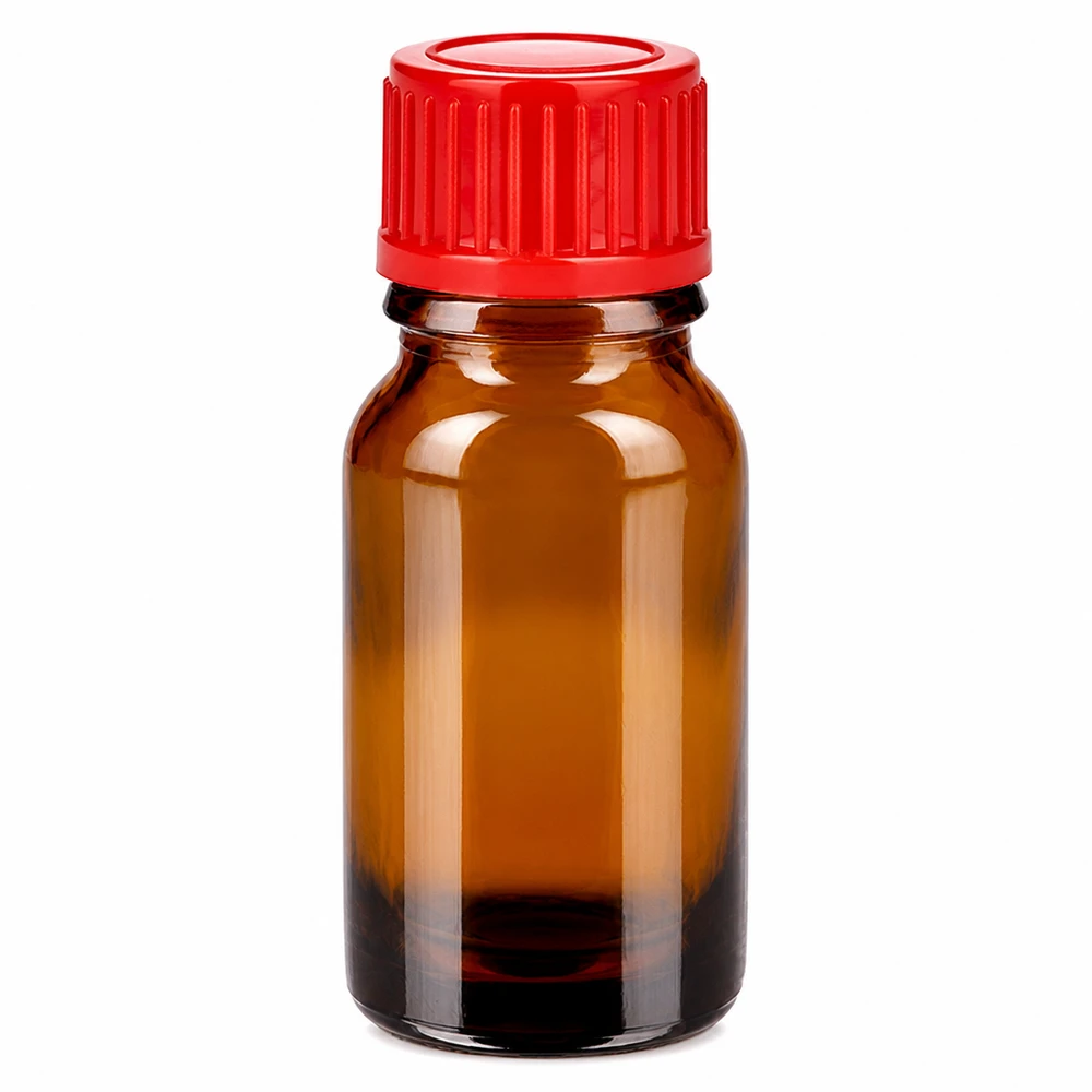 10ml Flasche 11mm Schraubverschluss rot Standard BrownLine UT18/10 Hochwertige 10ml Braunglasflasche mit rotem 11mm Schraubverschluss UT18/10 Standard