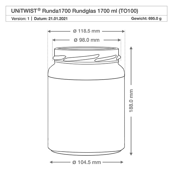 1700ml Rundglas ohne Deckel (TO100) UNiTWIST
