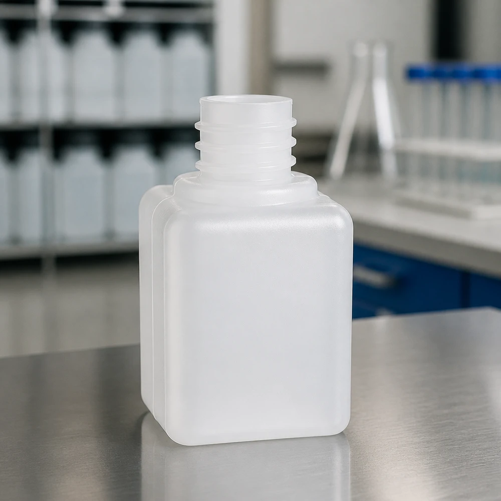Flacon à produits chimiques 20 ml à col étroit, PEHD couleur naturelle, GL 18 Flacon à col étroit de 20 ml, modèle GL18 en PE-HD, résistant aux produits chimiques, destiné au stockage de produits chimiques de laboratoire