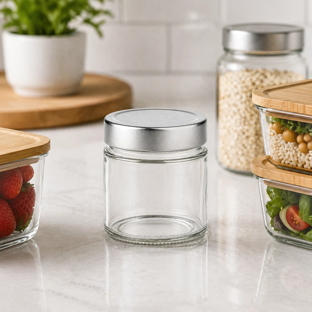 135ml barattolo rotondo coperchio argento cucina scenario con barattoli di stoccaggio bacche insalata cereali moderno stoccaggio