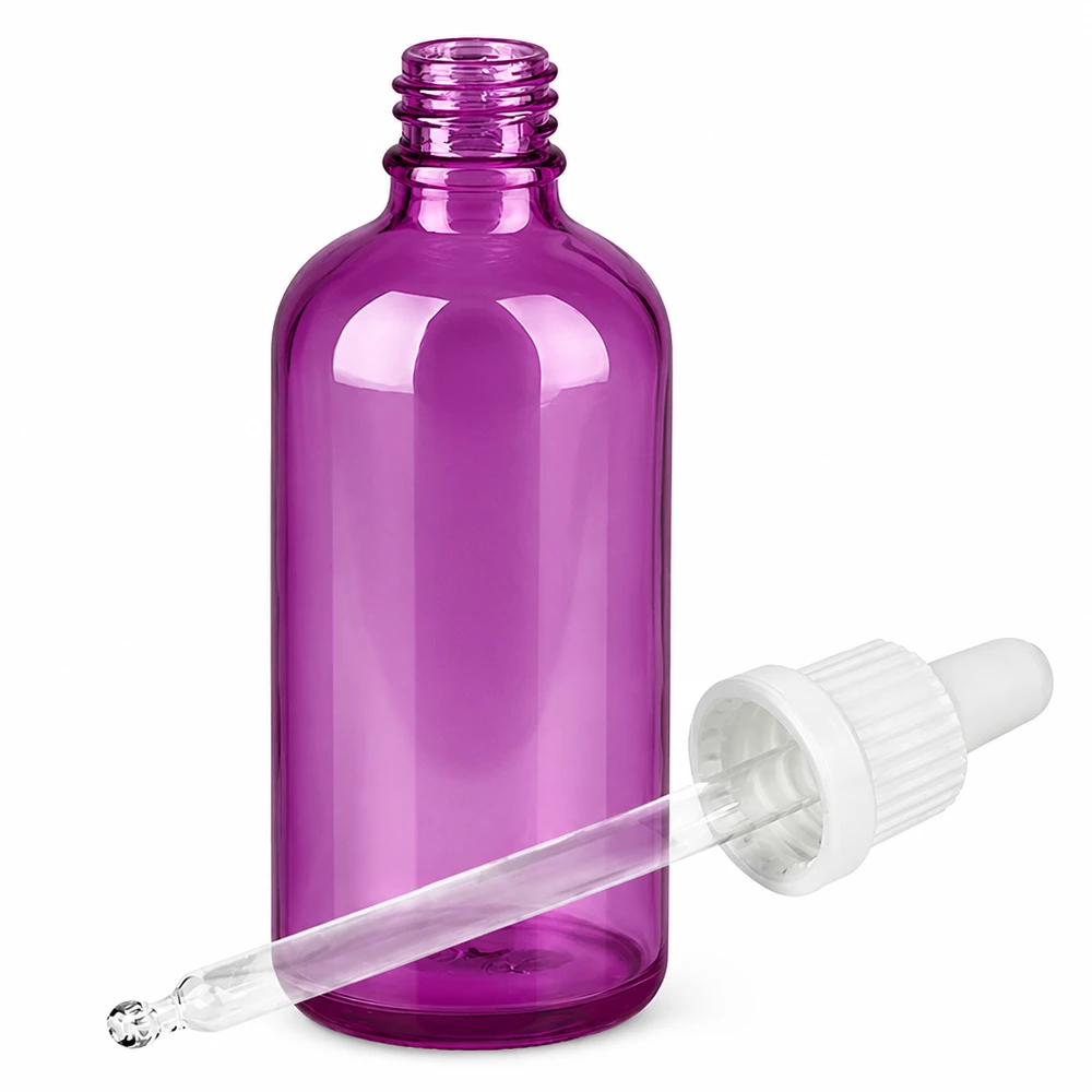 100ml Pipettenflasche weiss Originalität Schraubverschlusserschluss PurpleLine UT18/100 Kompakte 100ml Tropferflasche lila für DIY Kosmetik und natürliche Hautpflege