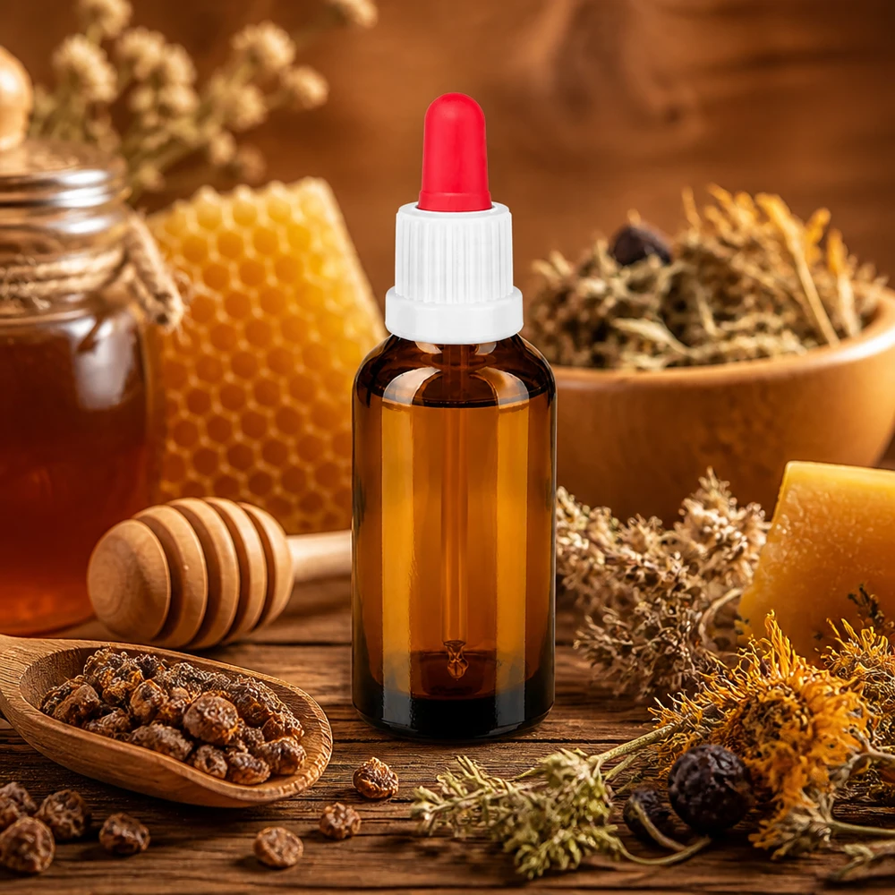 30ml Pipettenflasche weiß/rot Originalitätsverschluss BrownLine UT18/30 Dunkle Glasflasche 30ml mit weiß-rotem Pipettensystem für lichtempfindliche Substanzen und Extrakte