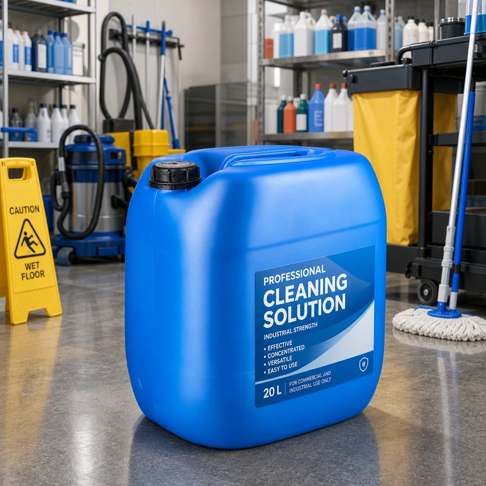 Kanister 30 Liter blau mit Schraubverschluss Originalitätsverschluss Kanister 30 Liter in Blau mit schwarzem OV-Deckel für Flüssigreiniger im Janitorial-Bereich