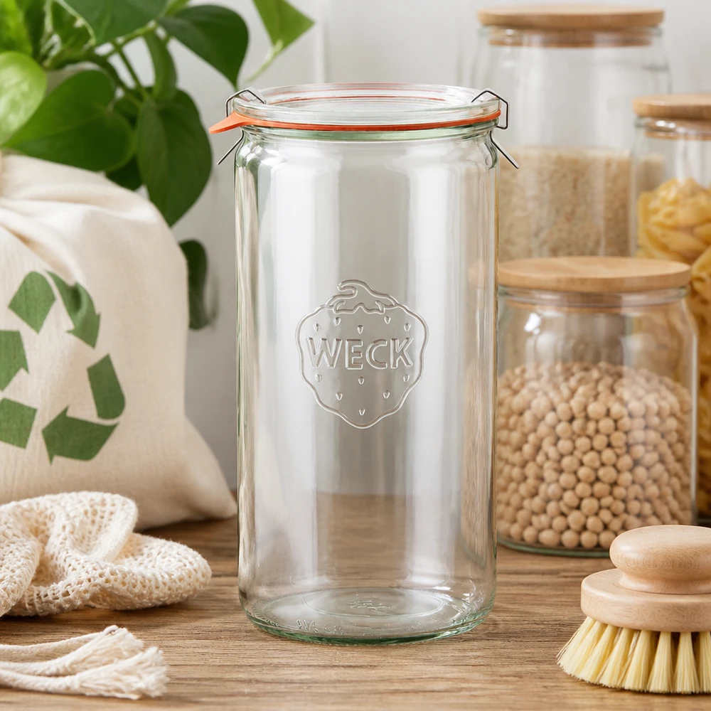 Barattolo cilindrico WECK 1590ml RR100 vuoto in cucina sostenibile con barattoli di stoccaggio legumi stile di vita a spreco zero