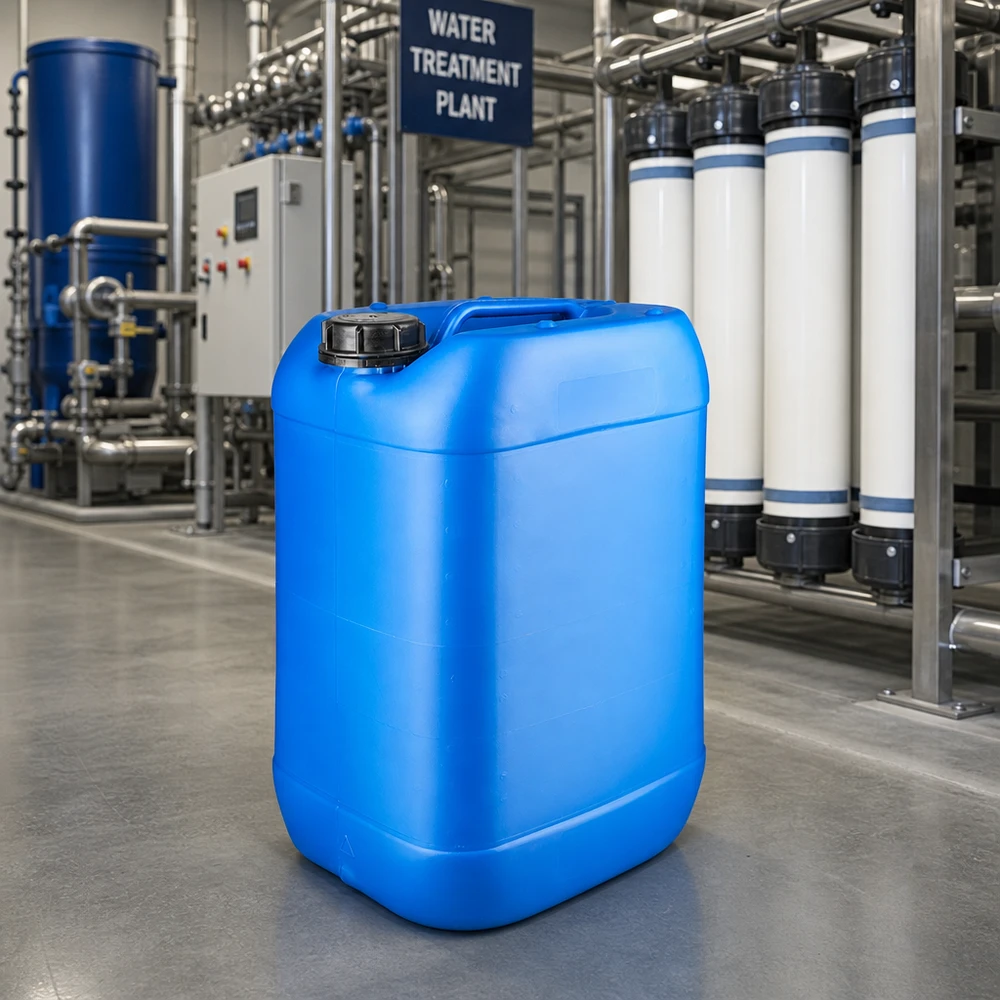 Kanister 25 Liter blau mit Schraubverschluss Originalitätsverschluss Stapelbarer rechteckiger 25 Liter Blaukanister mit OV-Verschluss für chemische Industrie
