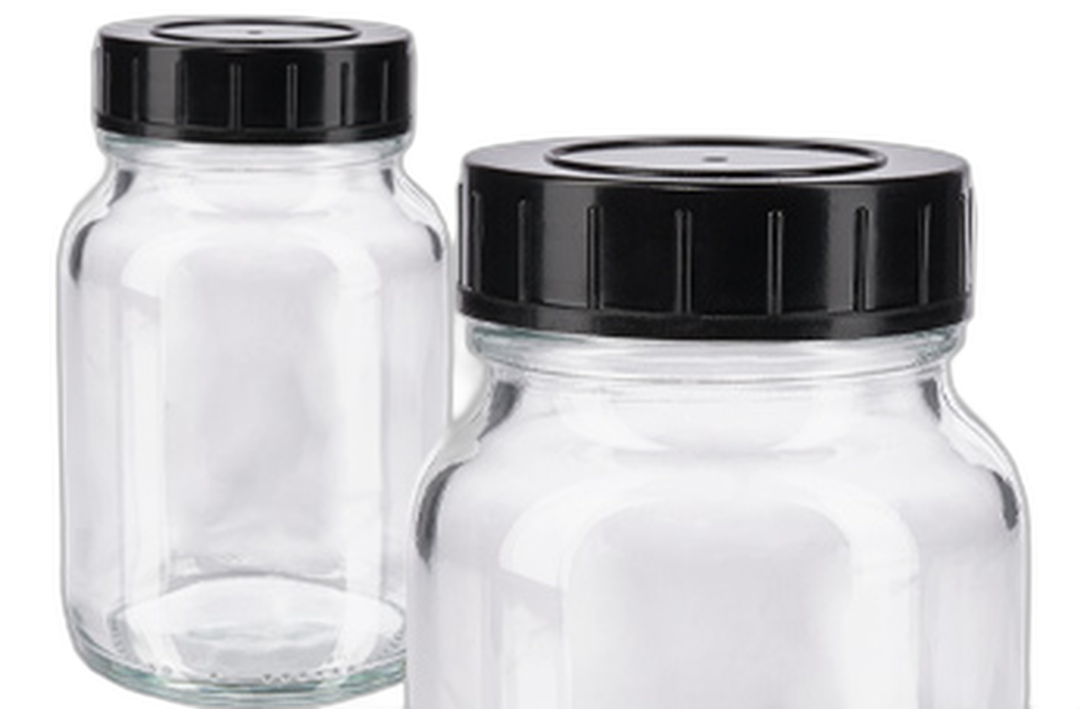 Bouteilles à col large transparentes avec bouchon