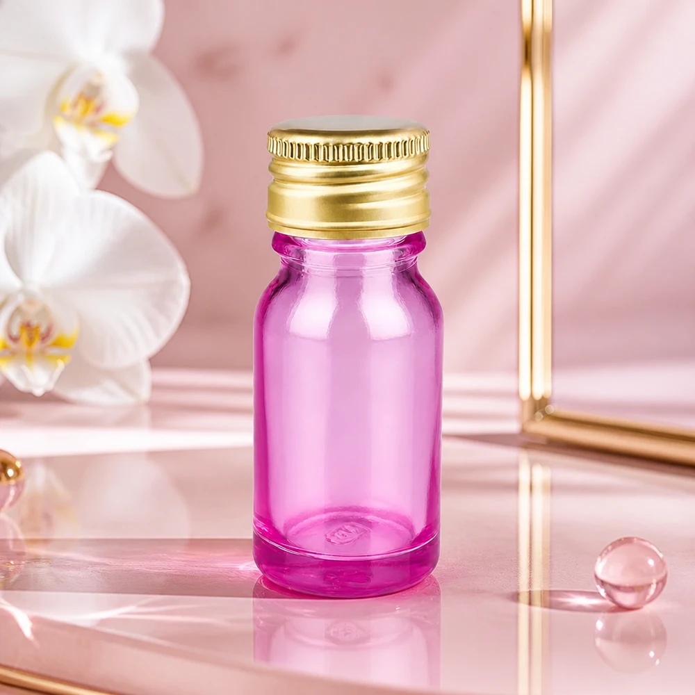10ml Flasche 11mm Schraubverschluss Alu-Gold Standard PurpleLine. UT18/10 Stilvolle 10ml Flasche in Purple mit matter Gold-Aluminium Kappe für hochwertige Essenzen und Tinkturen