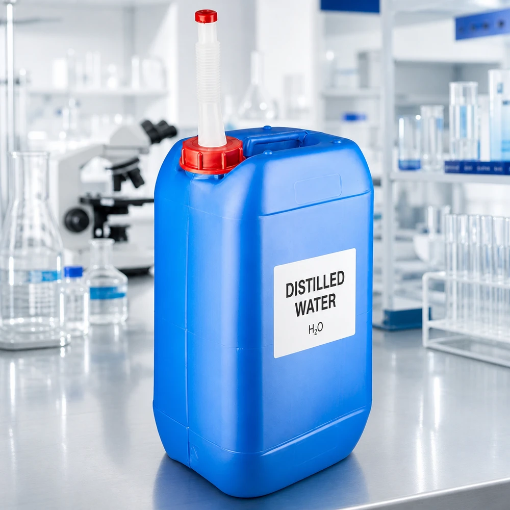 Bidon 15 litres bleu avec tube de vidange Flex Bidon bleu de 15 litres avec bec verseur flexible long pour l'eau distillée en laboratoire