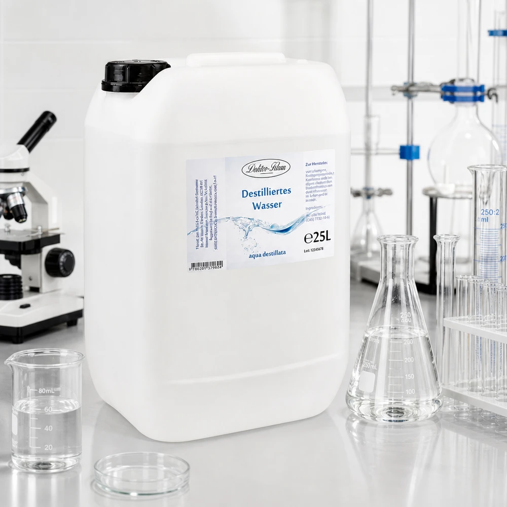 Acqua distillata 25L Doktor-Klaus in pratica tanica per un facile stoccaggio e trasporto