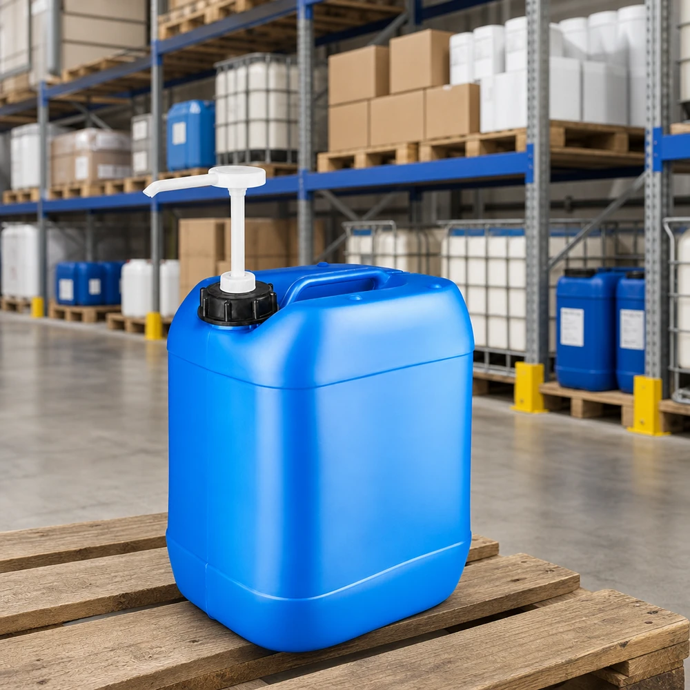 Lebensmittelechter Kunststoffkanister 20 Liter blau mit Dosierpumpe und Tragegriff