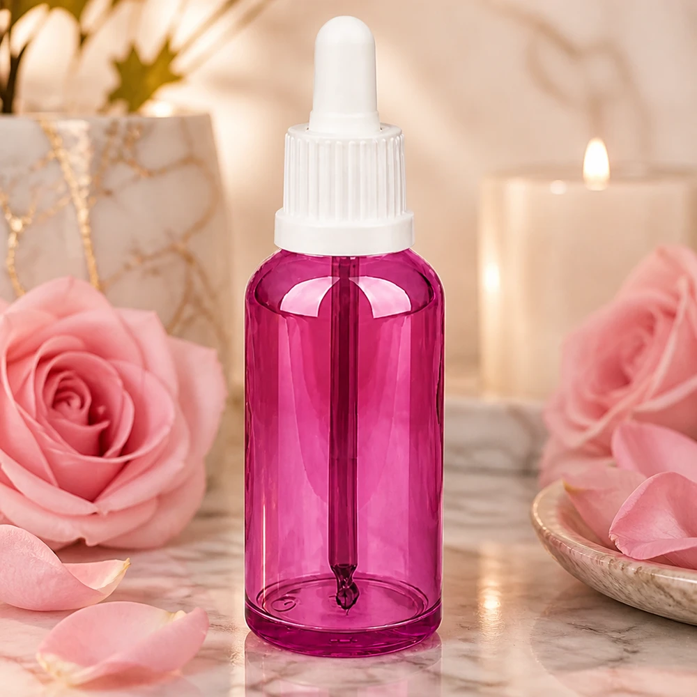 Bottiglia da 50ml con tappo a vite bianco Originality PurpleLine UT18/50 Flacone a pipetta di alta qualità 50ml viola trasparente - conservazione sicura di principi attivi liquidi