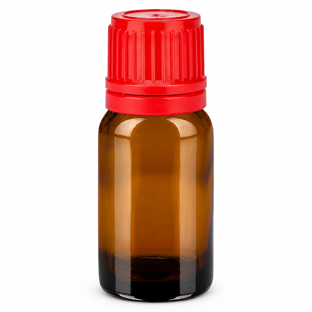 Flacone da farmacia 10ml marrone con coperchio rosso per gocce tinture ed estratti