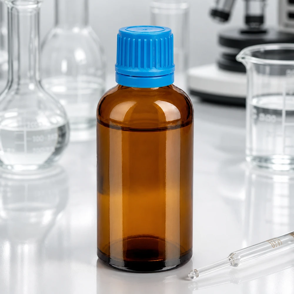 Bottiglia professionale da laboratorio da 50 ml in marrone con sistema di chiusura resistente alla corrosione