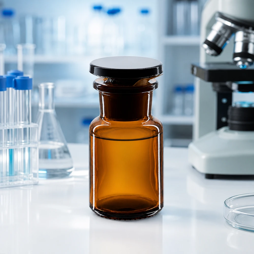Bottiglia a spalla tonda 50ml marrone collo largo tappo in vetro Flacone con protezione dalla luce da 50 ml a collo largo con tappo in vetro, per uso professionale in laboratorio