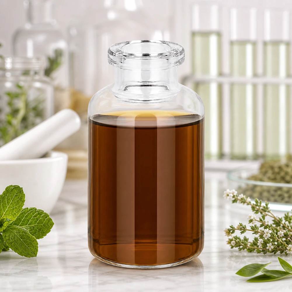 Injektionsflasche Klarglas 20ml Injektionsflasche 20ml Klarglas mit dunkelbraunem Pflanzenextrakt und Minze Thymian Dekoration
