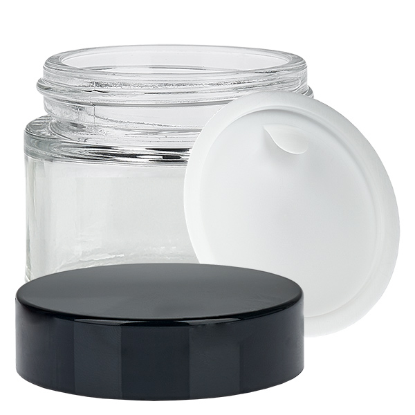 Vasetto di vetro trasparente da 60 ml con coperchio con inserto UNiTWIST Vasetto di vetro trasparente da 60 ml con coperchio con inserto UNiTWIST