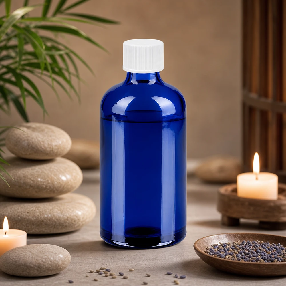 100ml Flasche 11mm Schraubverschluss weiß Standard BlueLine UT18/100 Nachfüllbare 100ml Glasflasche mit dichtem weißem Verschluss für nachhaltige Kosmetik-Routine