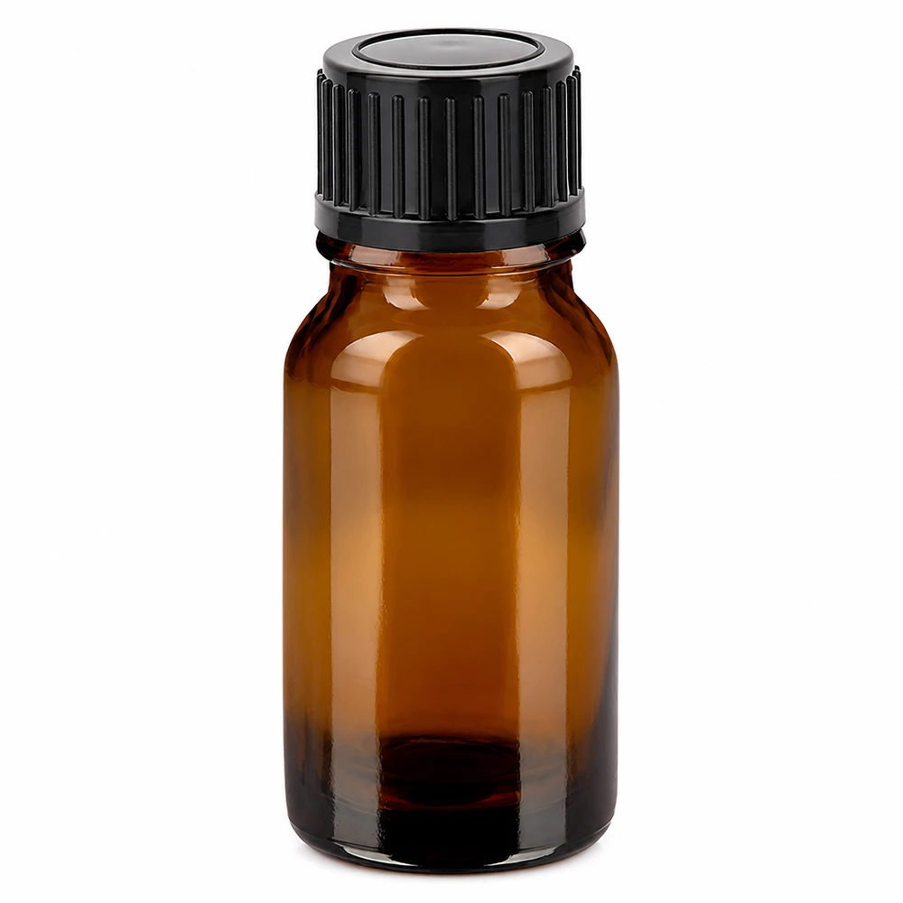 Flacone in vetro ambrato da 10 ml con tappo a vite nero per oli essenziali e cosmetici