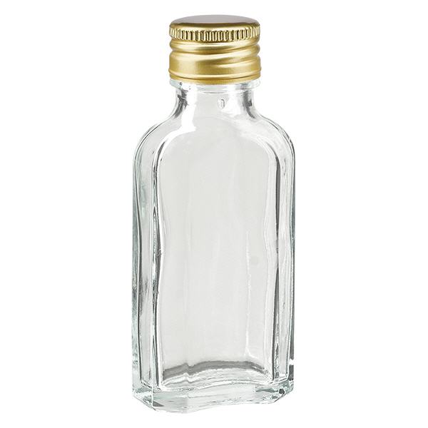 50 ml Meplat trasparente con tappo in alluminio oro PP22 50 ml Meplat trasparente con tappo in alluminio oro PP22