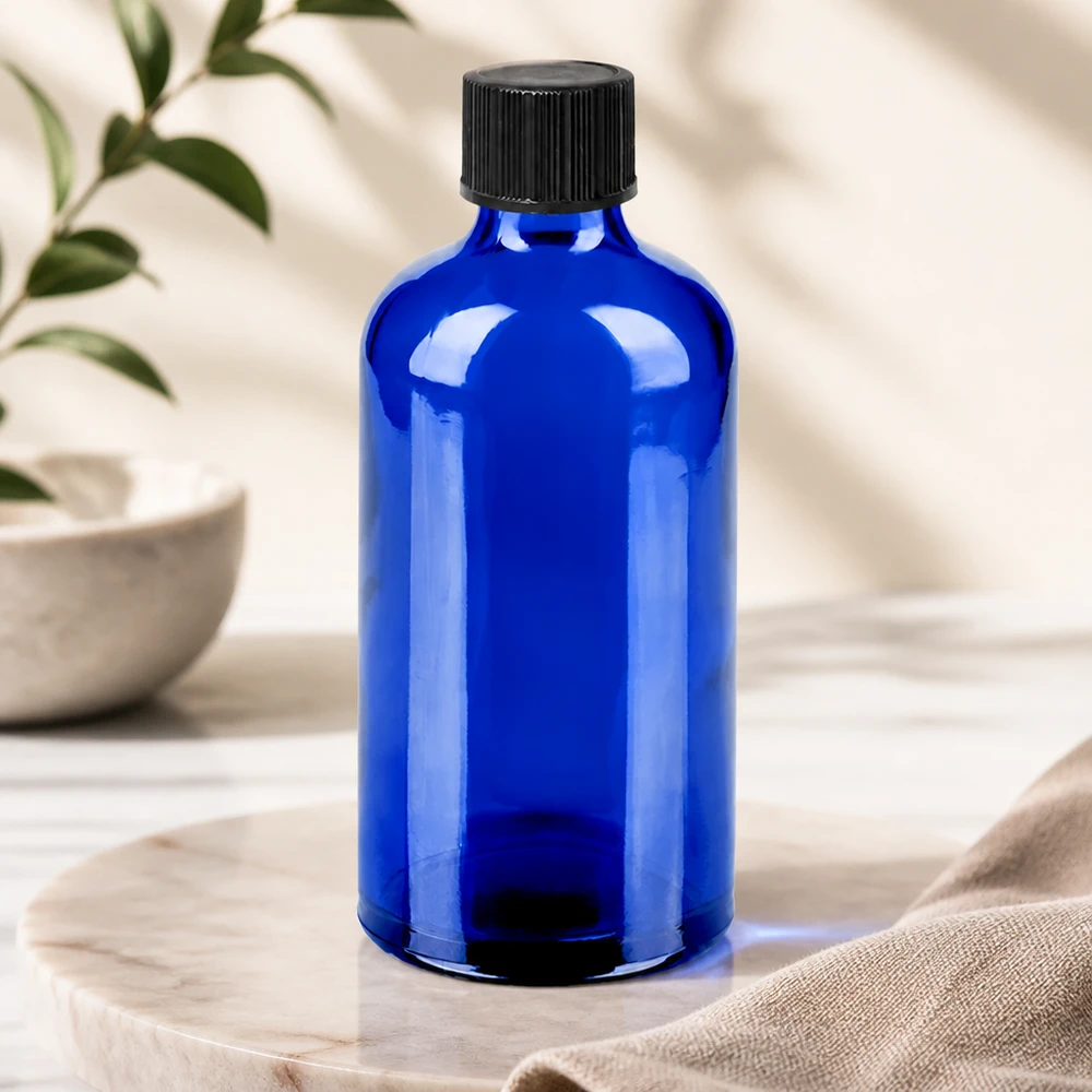 100ml Tropfflasche 1mm schwarz Standardverschluss BlueLine UT18/100 Stilvolle blaue Glasflasche 100ml mit tropfgenauer Abgabe für Naturkosmetik und Heilpflanzenextrakte
