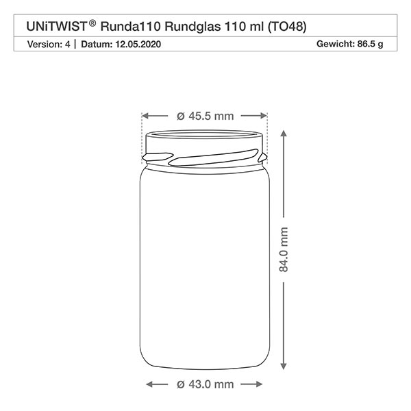 110ml Rundglas + BioSeal Deckel schwarz UNiTWIST