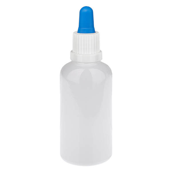 Flacone con pipetta da 50 ml bianco/blu con tappo di sicurezza WhiteLine UT18/50 Flacone con pipetta da 50 ml bianco/blu con tappo di sicurezza WhiteLine UT18/50