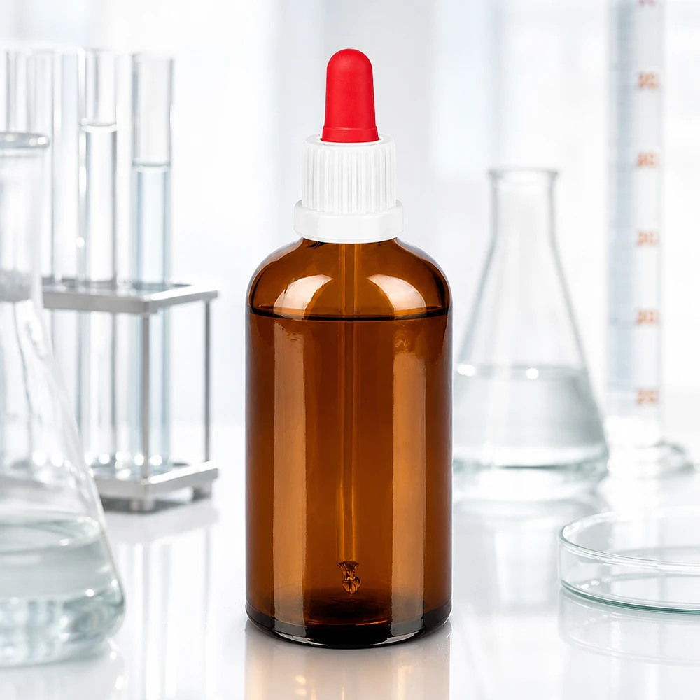 Flacone a pipetta compatto da 100 ml con design ergonomico per una porzionatura precisa