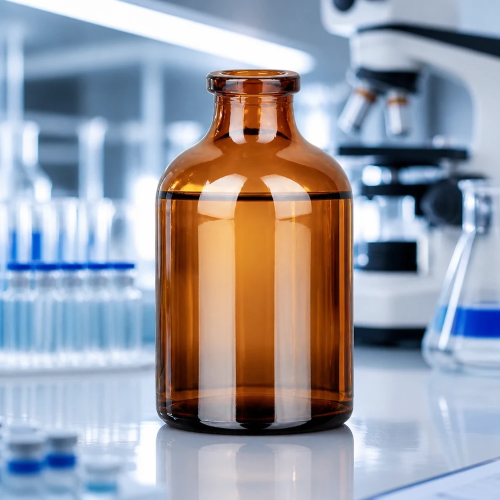 Injektionsflasche Braunglas 50ml Sterile Braunglas Injektionsflasche 50ml mit zylindrischem Körper und eingezogenem Hals