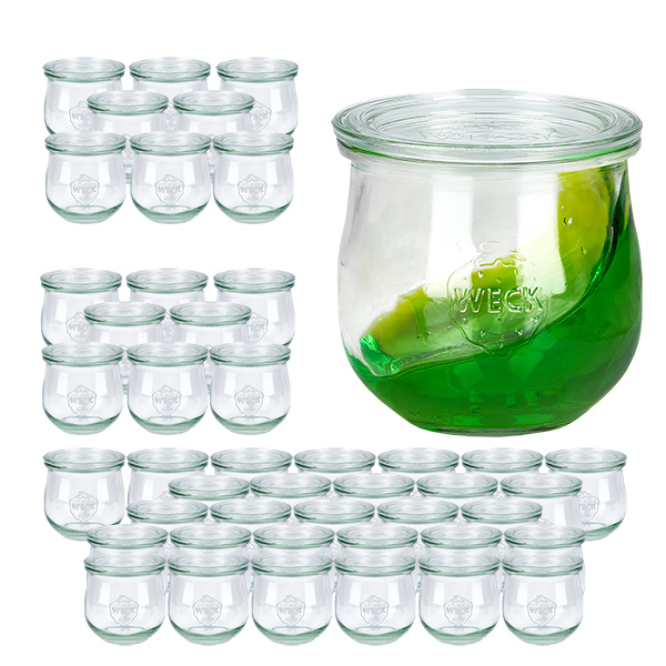 Set di 48 vasi Weck da 370 ml con 48 coperchi in vetro Set di 48 vasi Weck da 370 ml con 48 coperchi in vetro