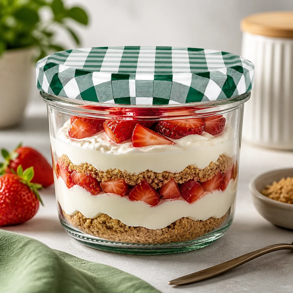 Vasetto da 230 ml per dessert trifle alla fragola a strati Coperchio BasicSeal cucina da dessert a scacchi bianchi e verdi