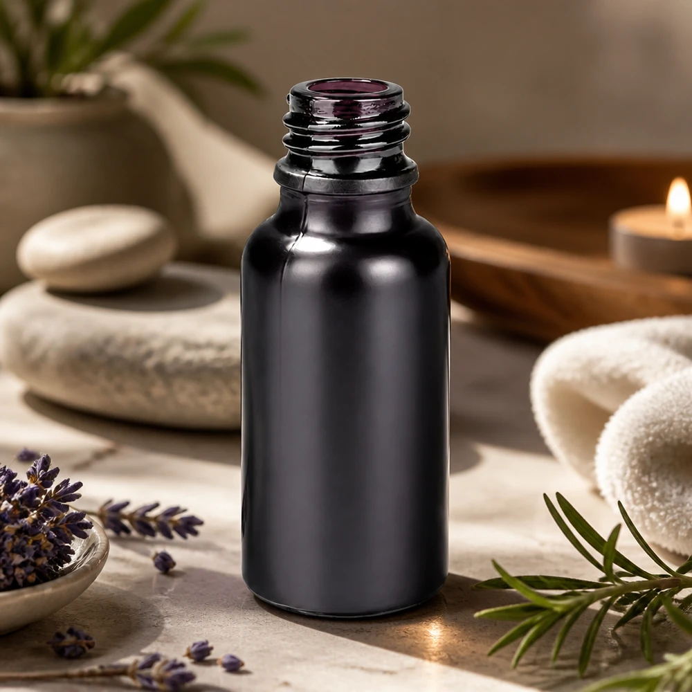 Flacone in vetro nero da 20 ml con filettatura UNiTWIST UT18/20 per applicazioni di laboratorio e farmaceutiche