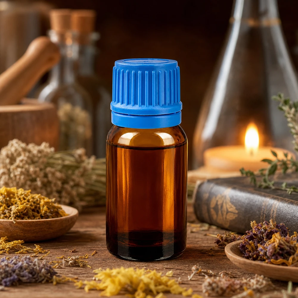 Flacone da laboratorio da 10 ml in vetro ambrato a protezione UV con tappo a vite blu per reagenti