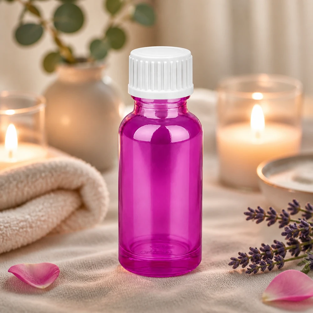 20ml (Globuli)Flasche 3mm Giessring weiß Standard PurpleLine.UT18/20 20ml Violett-Glasflasche mit dichtem Verschluss für lange Haltbarkeit von Pflegeprodukten