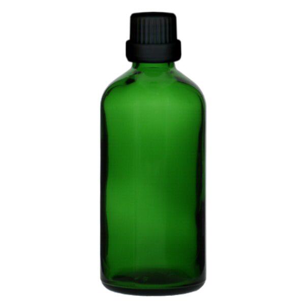 Apothekenflasche grün 100ml Tropfverschluss Premium 2mm schwarz Originalitätsverschluss