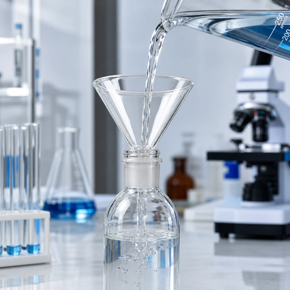 Entonnoir en verre transparent 75mm à manche court en borosilicate de haute qualité pour un travail propre