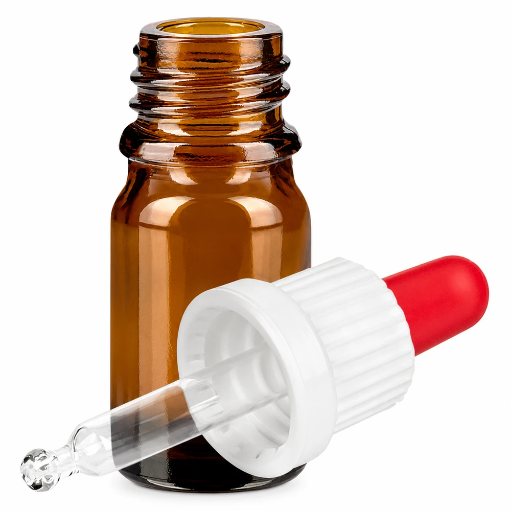 Flacone in vetro marrone da 5 ml con tappo per pipetta OV BrownLine UT18/5 per un dosaggio preciso dei liquidi