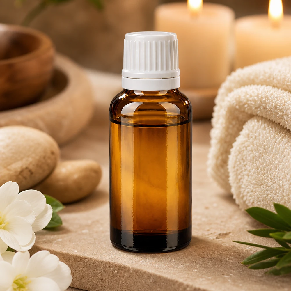 20ml Apotheker-Braunglasflasche mit Originalitätsverschluss weiß für Duftöle und Tinkturen