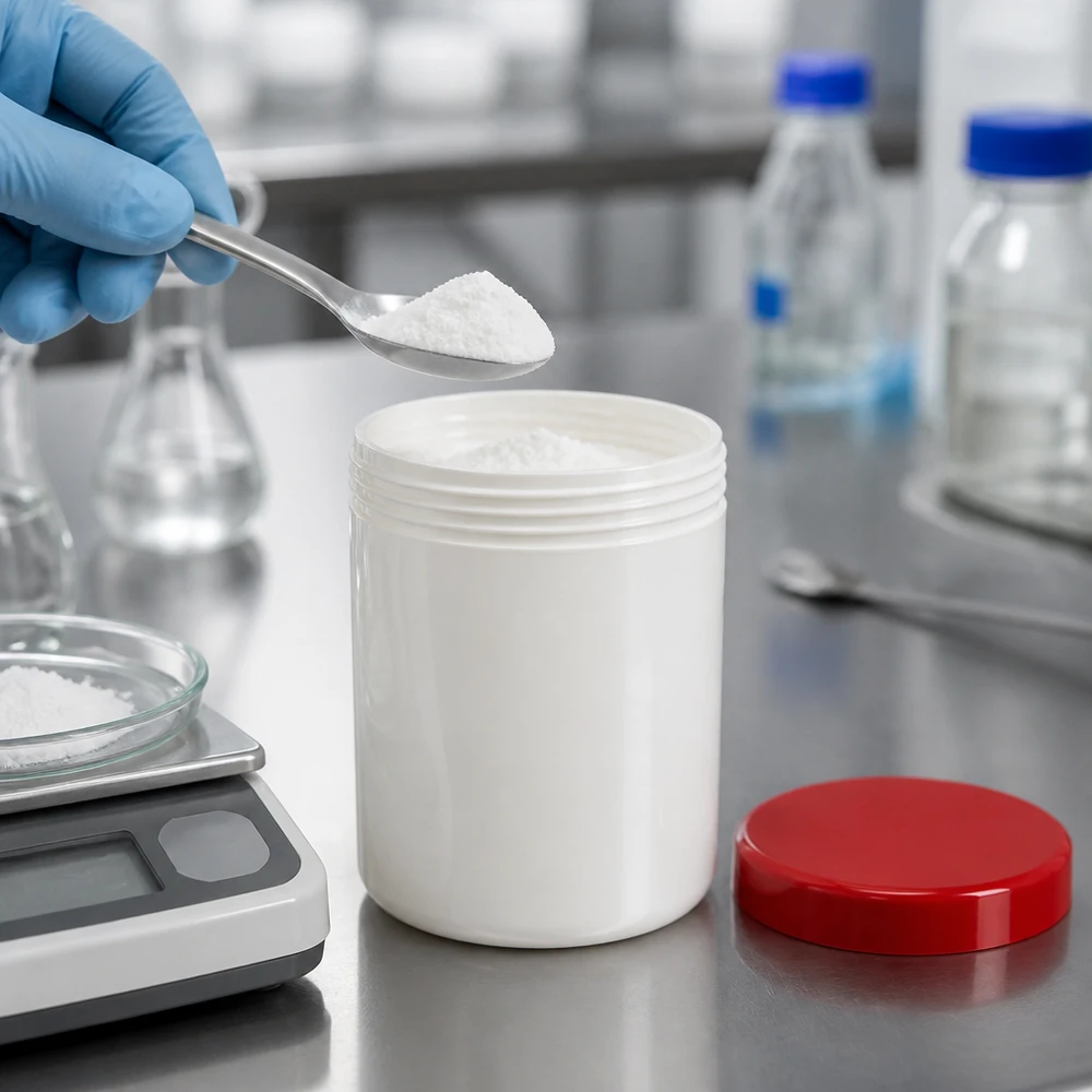 Boîte à large goulot en PP blanc, 800 g, avec couvercle rouge, adaptée aux produits pharmaceutiques