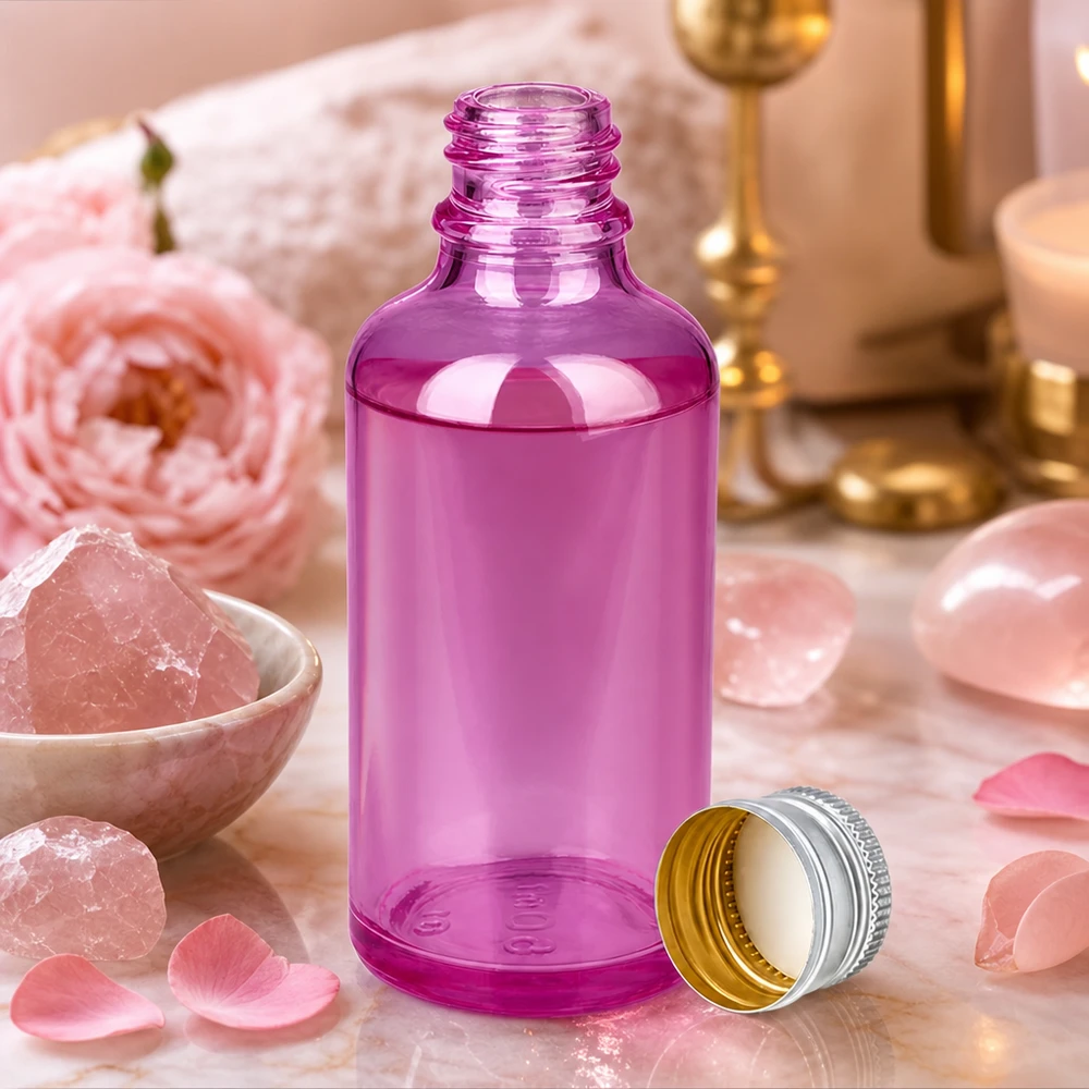 Bottiglia da 50ml tappo a vite 11mm alluminio-argento standard PurpleLine.UT18/50 Elegante flacone in vetro viola da 50 ml - formato perfetto per prodotti di bellezza e regali fatti a mano