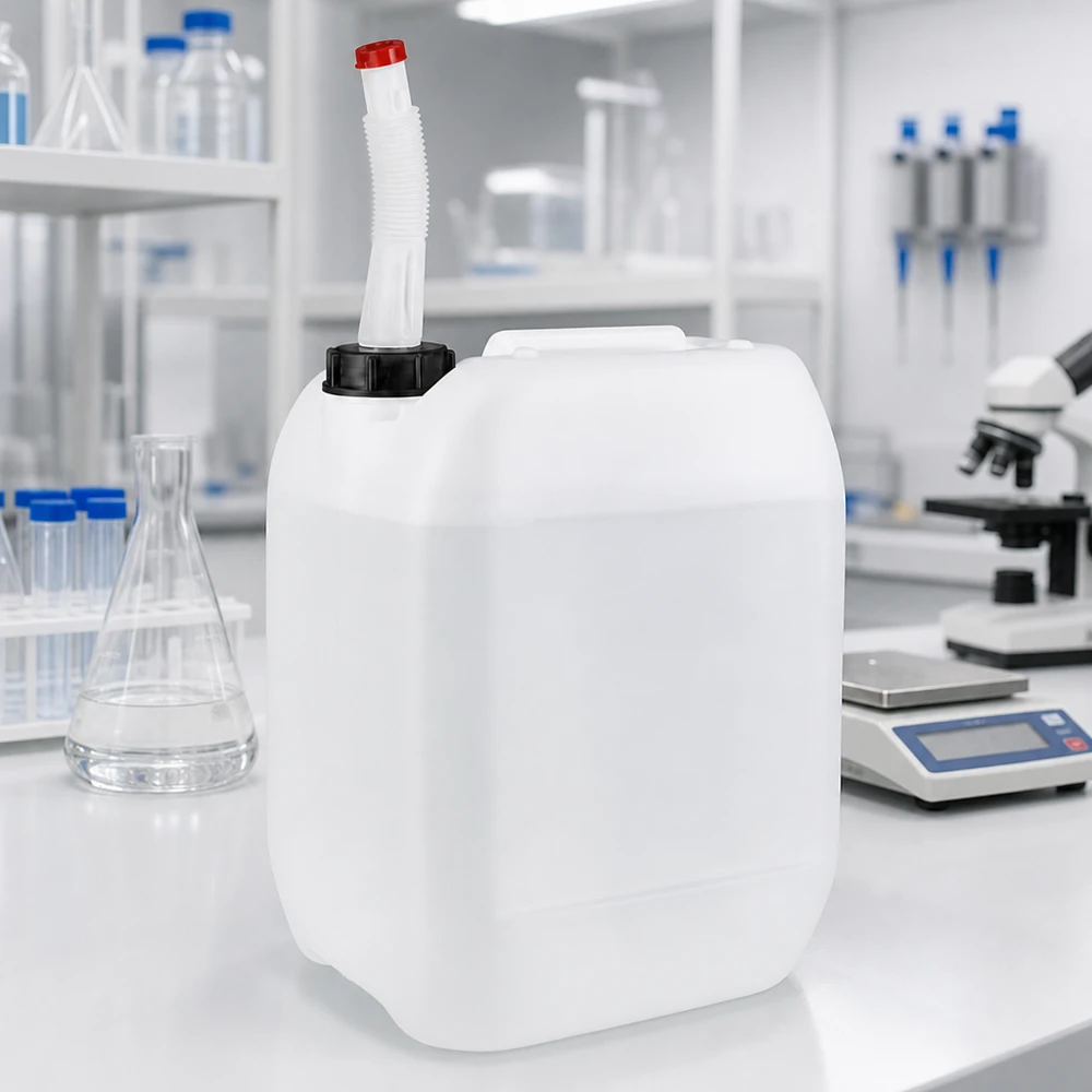 Bidon 10 litres avec tuyau d'écoulement Flex Bidon de laboratoire de 10 litres avec bec verseur flexible, destiné à un usage professionnel en laboratoire