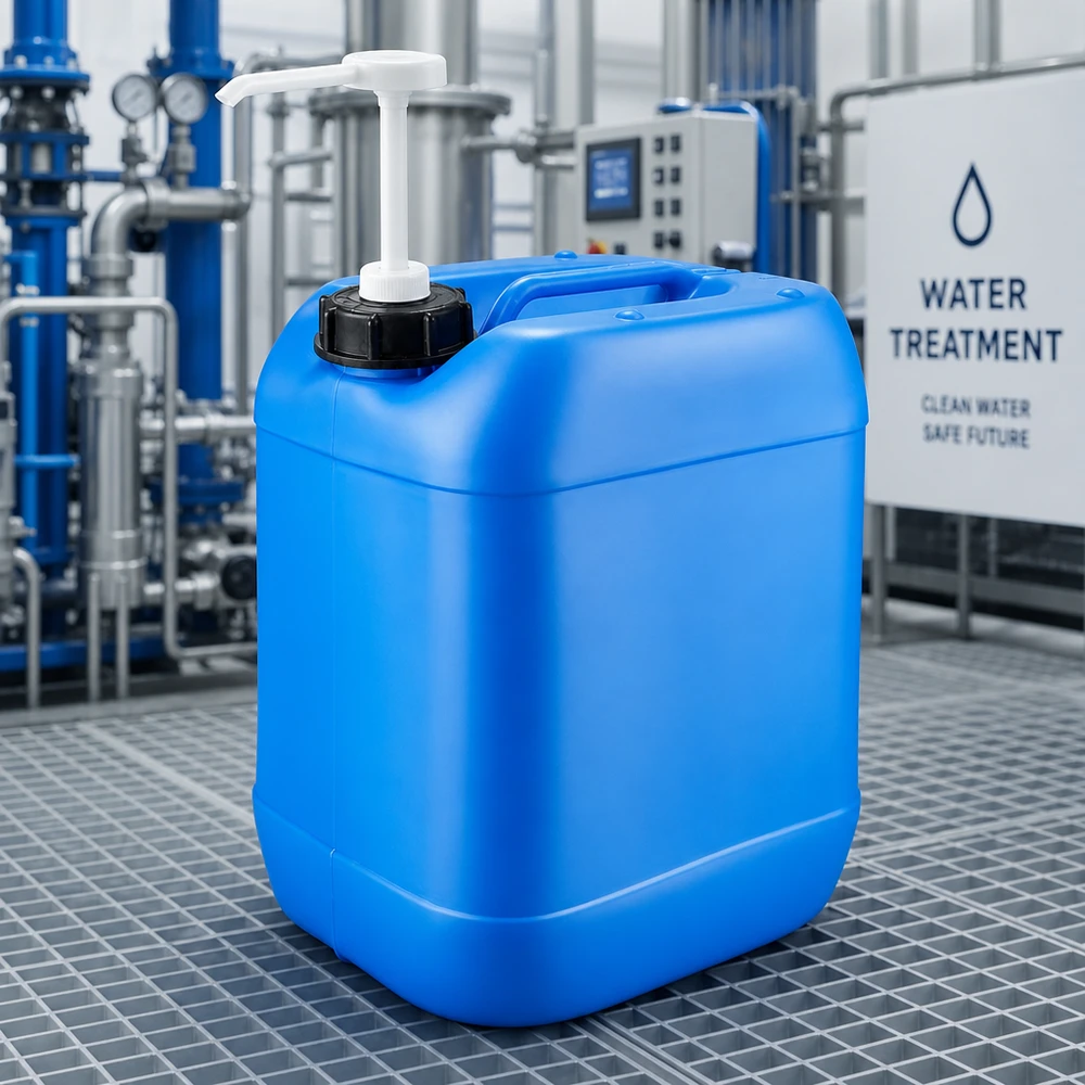 Stapelbarer Industriekanister 20 Liter blau mit Dosierpumpe für Wasseraufbereitung