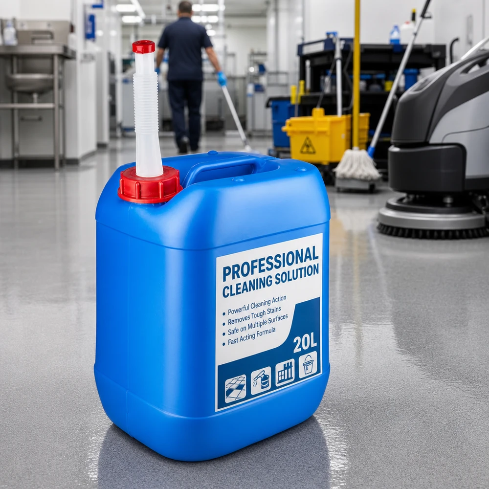 Kanister 20 Liter blau mit Auslaufrohr Flex Kanister 20 Liter blau mit Flex-Auslaufrohr und rotem Sicherheitsverschluss für Reinigungskonzentrate