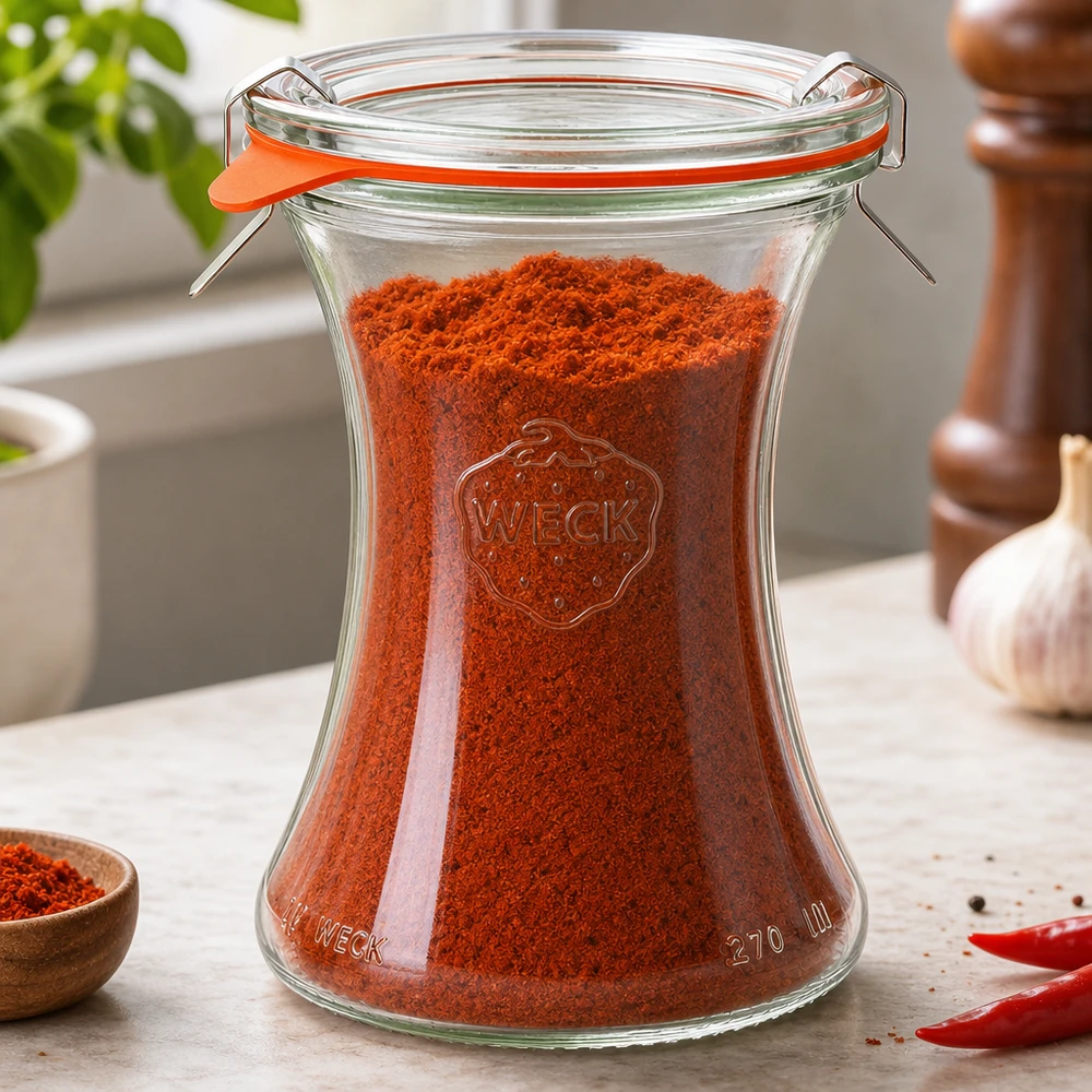 Barattolo per salumi WECK 370ml RR80 riempito con paprika rossa in polvere Conservazione delle spezie in cucina