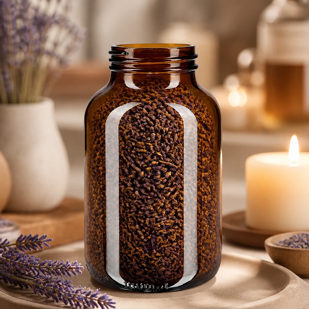 Bocal à col large en verre ambré 1000 ml, goulot DIN 68, sans couvercle Grande bouteille en verre brun 1000ml avec bouchon à vis idéal pour les provisions de cuisine et les épices
