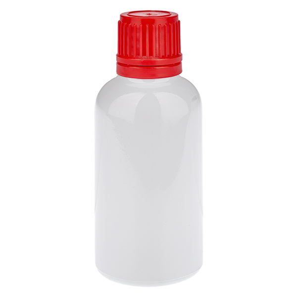 Flacone da 30 ml con tappo a vite rosso di sicurezza WhiteLine UT18/30 Flacone da 30 ml con tappo a vite rosso di sicurezza WhiteLine UT18/30