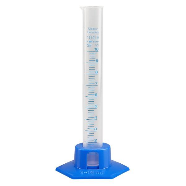 Cilindro graduato da 10 ml in PP con base blu Cilindro graduato da 10 ml in PP con base blu